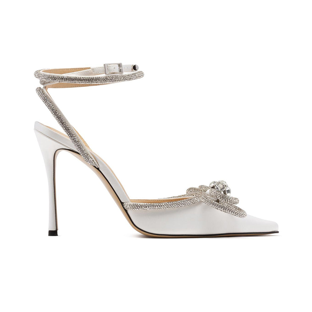 Mach & Mach Double Crystal Bow Satin Heels 110m White