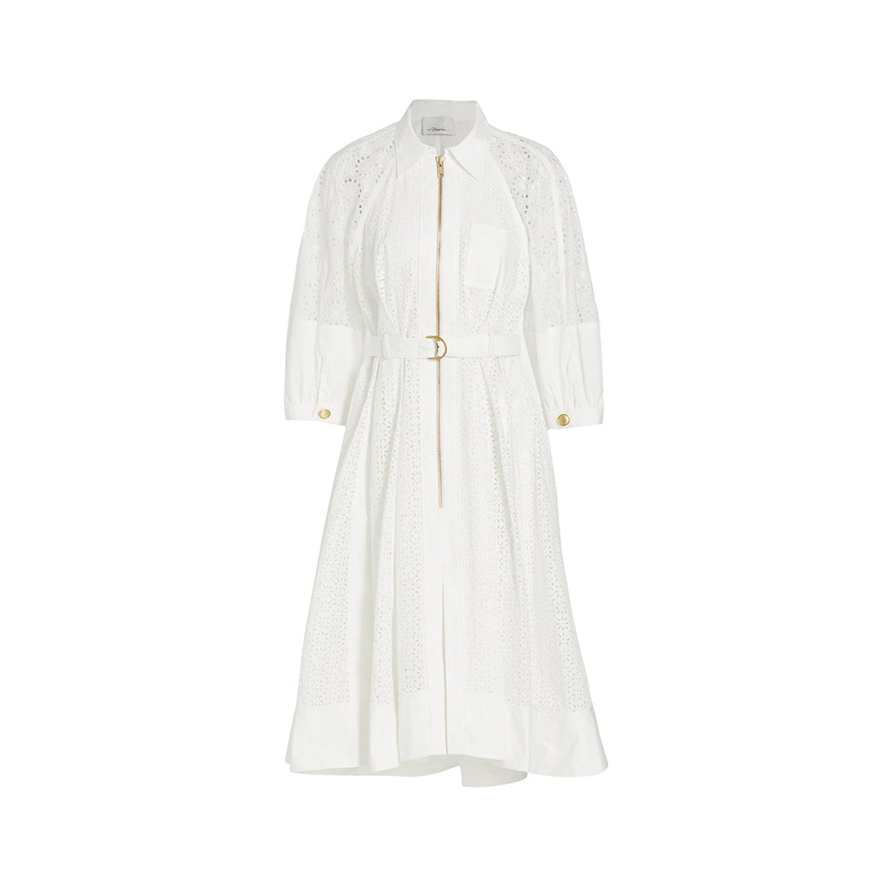 Philliph Lim Broderie Anglaise Zip-Front Shirt Mini Dress Ivory