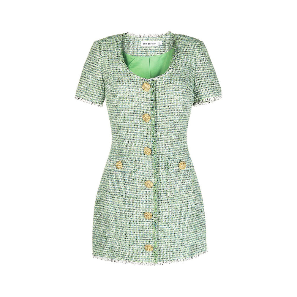 Self Portrait Boucle Mini Dress Green