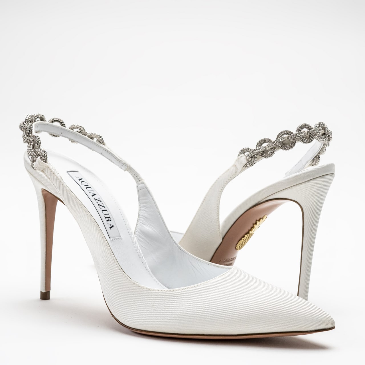 Aquazzura Love Link 105 Slingback Heels Grained White