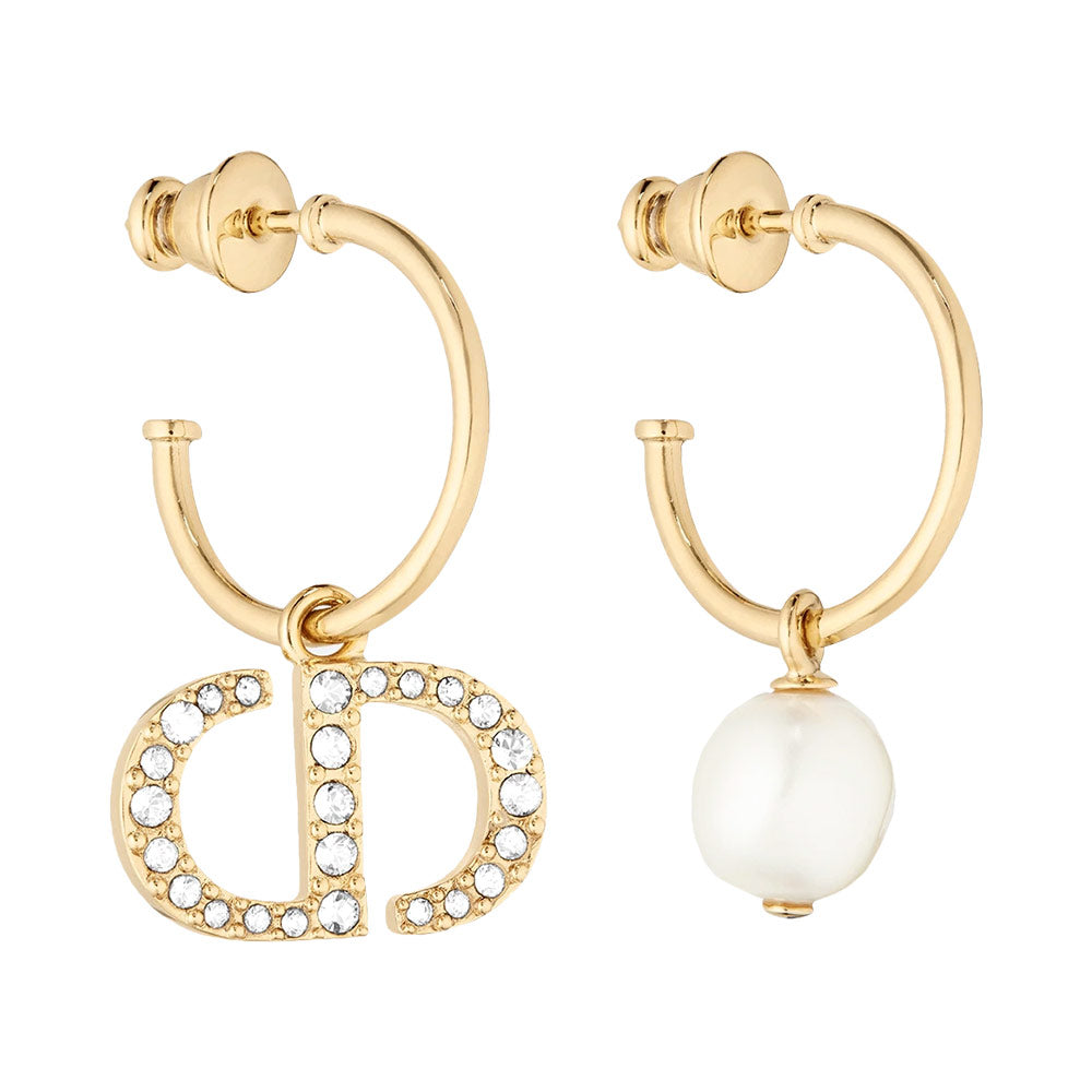 christian dior Crystals & Resin Pearl Petit CD Earrings Gold White