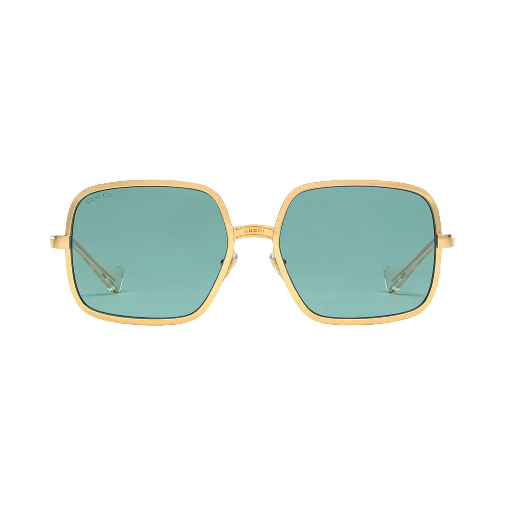 Gucci Square Sunglasses Green Lens Gold Metal
