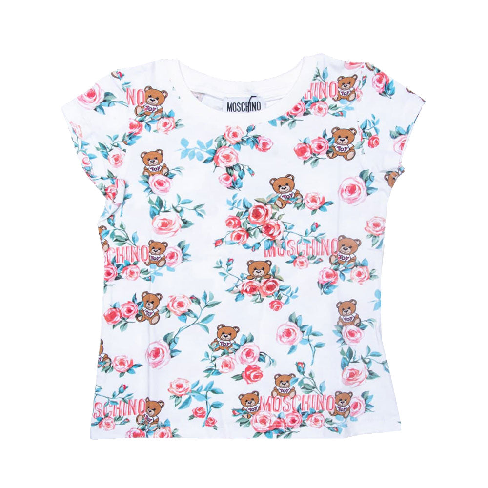 stella mccartney Kids All-Over Roses Teddy Bear T-Shirt White