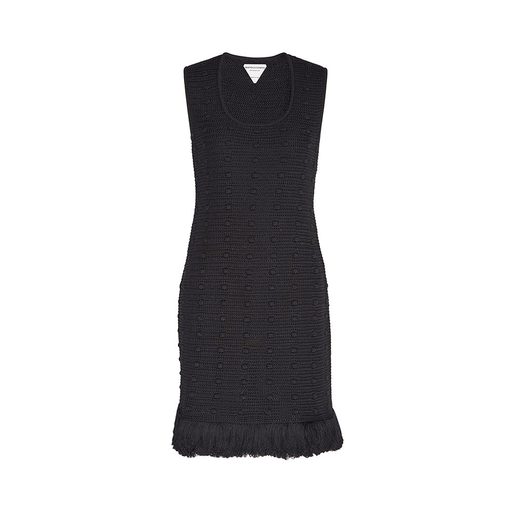bottega veneta Knitted Fringe Trim Dress Black