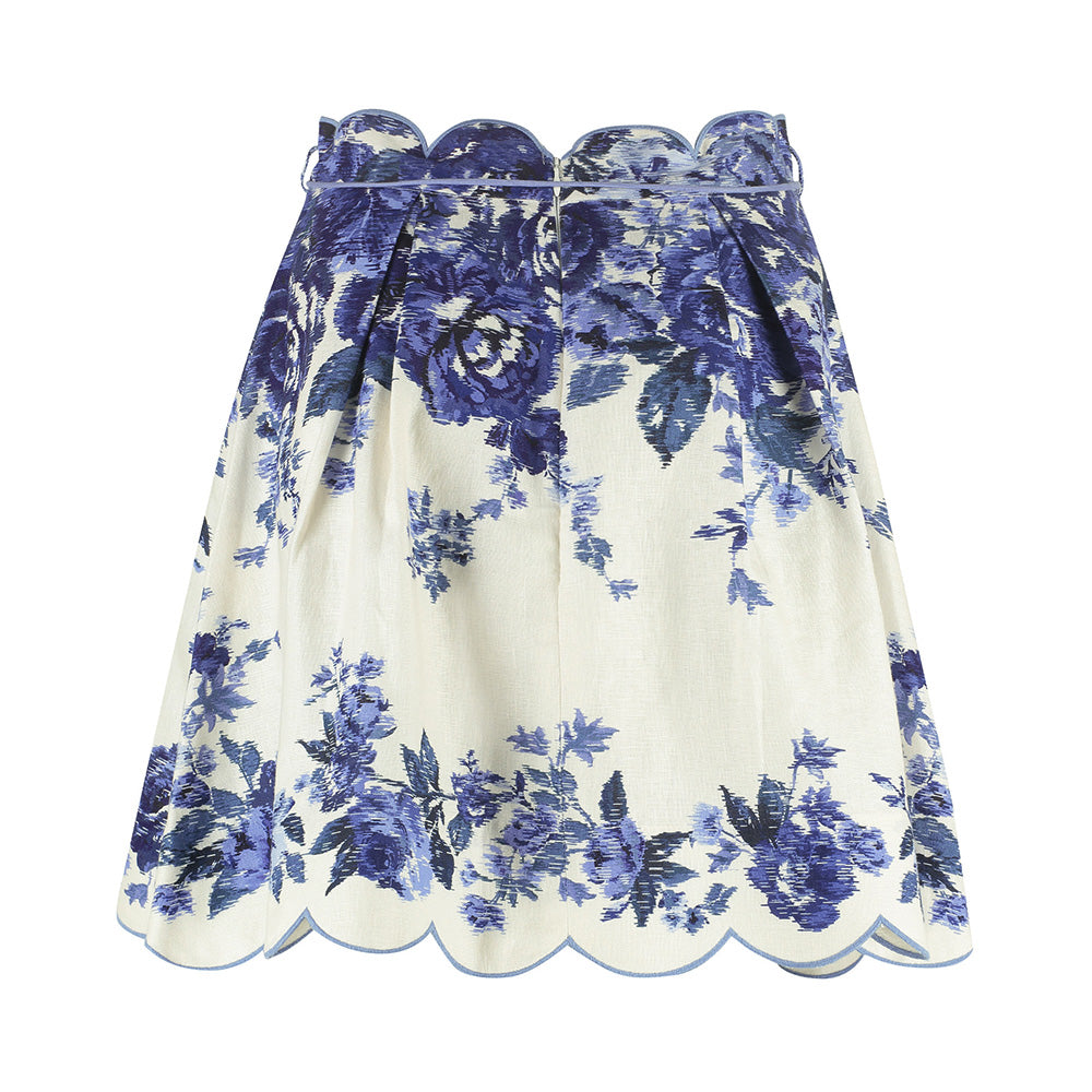 Zimmermann Aliane Scallop Skirt Blue Floral