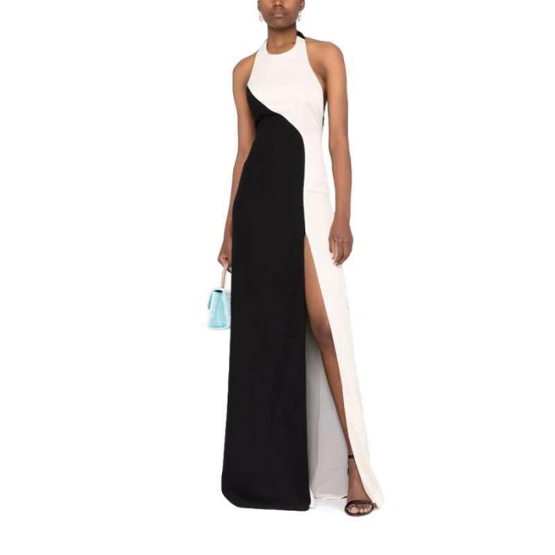 Pinko - Long Two Tone Satin Sleeveless Satin Dress Black White